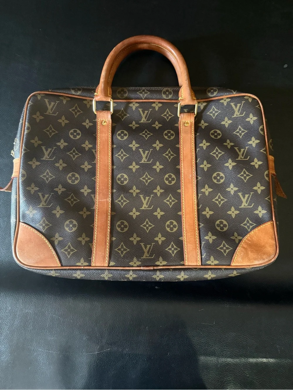 Louis Vuitton Monogram Canvas Briefcase with Tan Leather Trim